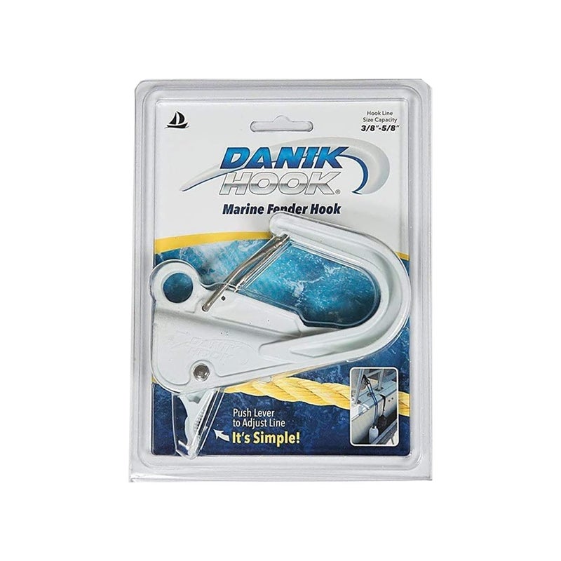 Danik Hook Marine Fender Hook â€“ Adjustable Boat Fender Hanger (Made in USA) â€“ No Knots Needed, High-Strength Composite for 3/8"â€“5/8" Line, Fits Up to 1 1/4" Rails (Fender Line Not Included) - White - Image 1